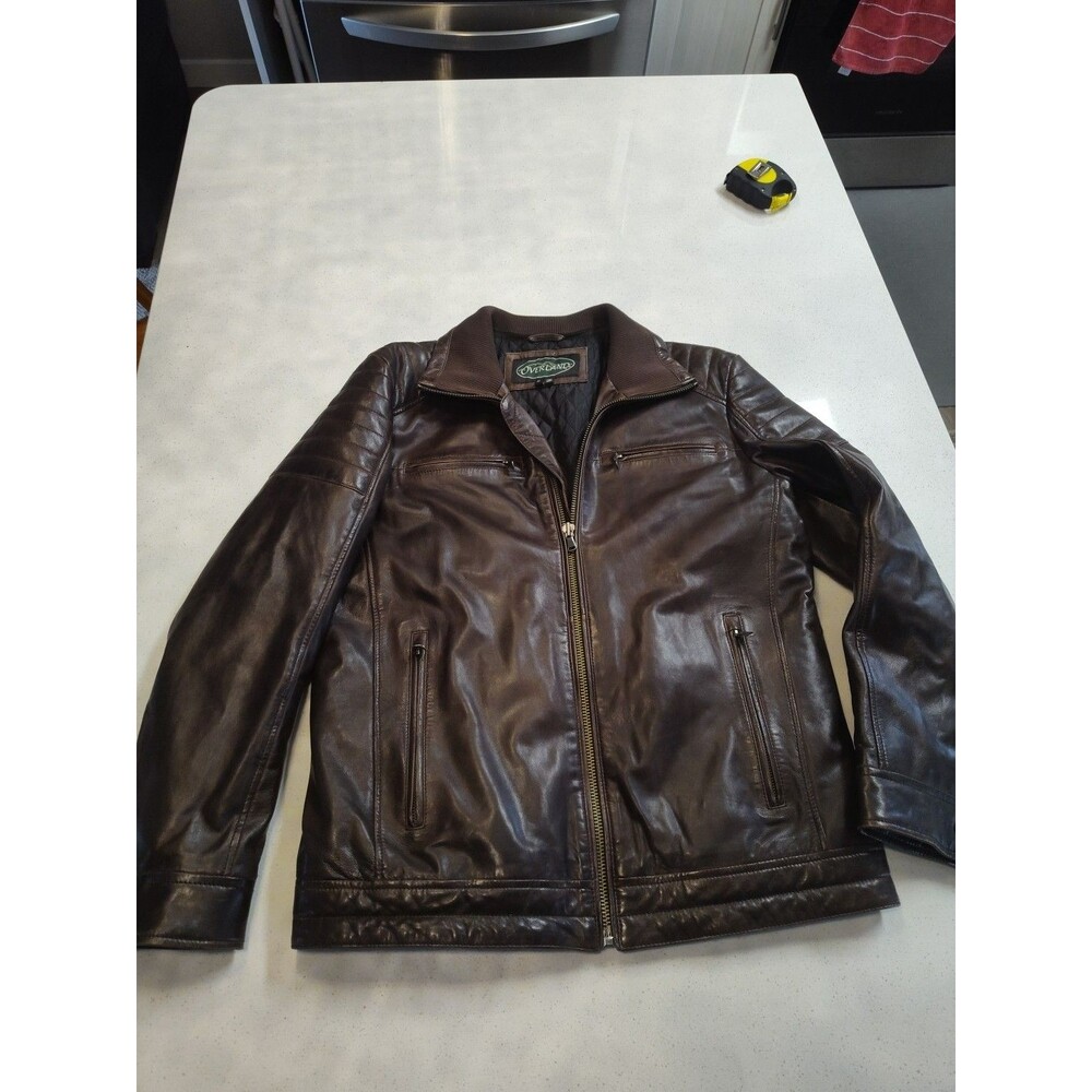 Overland Dark Brown Leather Bomber Jacket  Men's Medium Soft Suple Leather READ